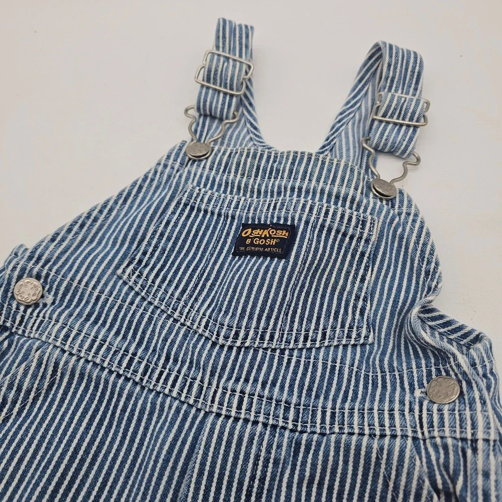 Vintage Oshkosh Bgosh Overalls Vestbak Size 12 Months Engineer Stripe Blue White